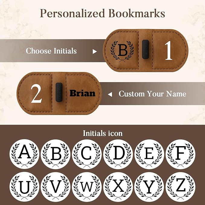 Personalized Bygone Mark Bookmark with Pen Holder,Engraving Leather Magnetic Bookmarks Vintage 26 Letters Name Initials Text Book Marker Clips Gifts for Reading Book Lovers Women (Blue, X)