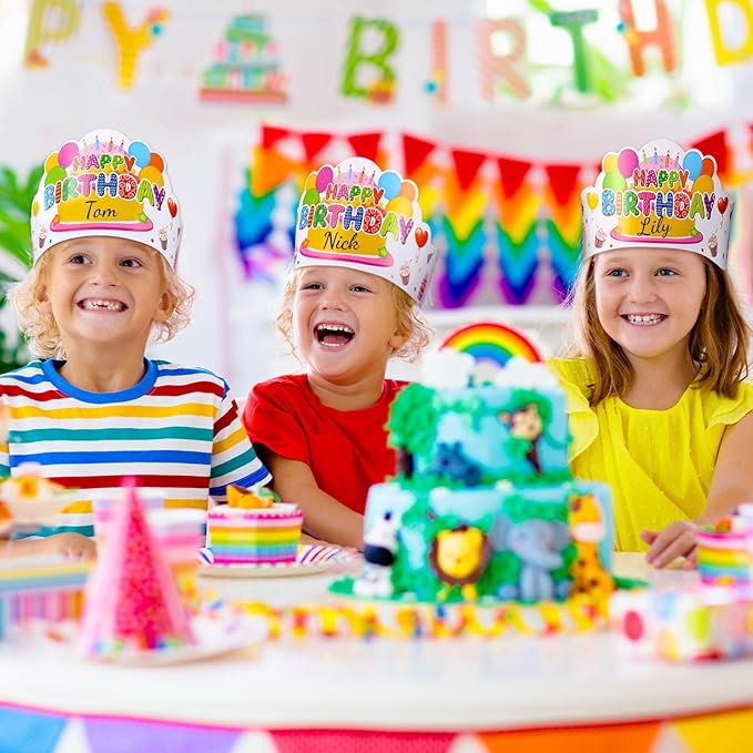 Yunsailing 36 Pcs Happy Birthday Crowns for Kids Paper Birthday Hat Crowns for Classroom Gifts Kids' Party(White)