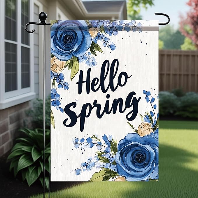 Starlit Patio Hello Spring Floral Garden Flag 12x18 Vertical Double Sided Colorful Flowers Summer Farmhouse Holiday Outside Decorations Yard Flag Floral Yard Outdoor Flag