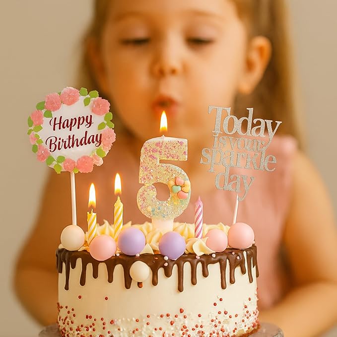 by Tugba Aydan - 5 Number Birthday Candles – 24 Piece Cake Decoration Kit with Number Candle – Party Supplies for Kids Birthday Celebration