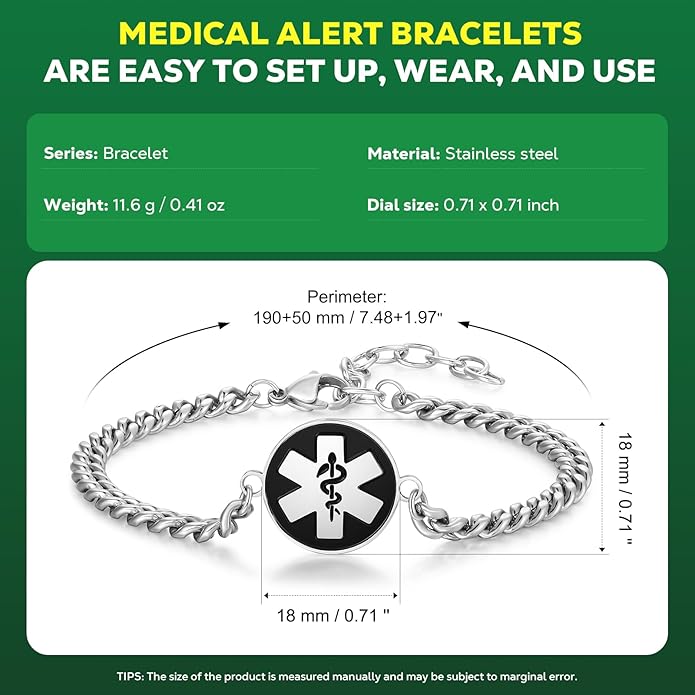 Upgraded Medical Bracelets Men Women with QR Code Medical Alert ID Bracelets - Titanium Steel Wristband Fits Wrists Up 8''-10'' - More Space Custom Emergency Med ID Info