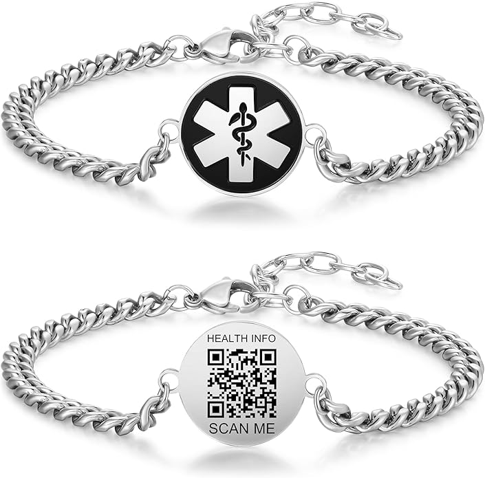 Upgraded Medical Bracelets Men Women with QR Code Medical Alert ID Bracelets - Titanium Steel Wristband Fits Wrists Up 8''-10'' - More Space Custom Emergency Med ID Info