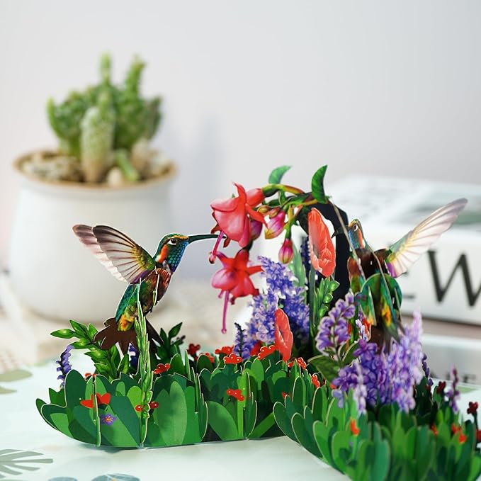 CUTE POPUP Thank you 3D popup card - Captivating Orchid and butterflies design - 6x8 inches - Memorable Keepsake for Friend, family or Colleague in any Occasion (Hummingbird)