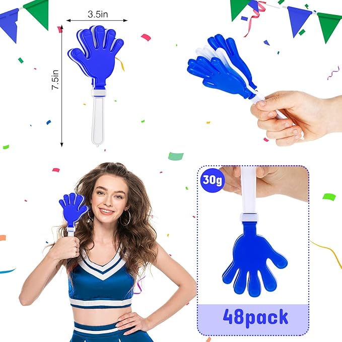 Junkin 48 Pcs Hand Clappers Bulk 7. 5 x 3. 5 Inches Noise Makers Party Favors Clapping Noise Maker Clacker for Birthdays Game Prizes Rewards Football Sporting Events Cheers Supplies (Blue,White)