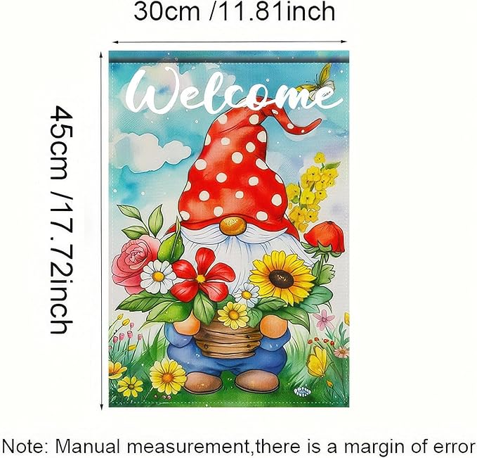 BlissYard Easter Garden Flag 12x18 Inch Double Sided Cute Gnome Garden Flags Spring Gnome and Flowers Theme Yard Flag Polyester Yard Decoration for Outdoor Lawn and Patio