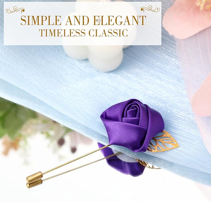 Zeyune 24 Pcs Boutonniere Rose Boutonniere Wedding Buttonholes Pocket for Men Wedding for Prom Party (Purple)