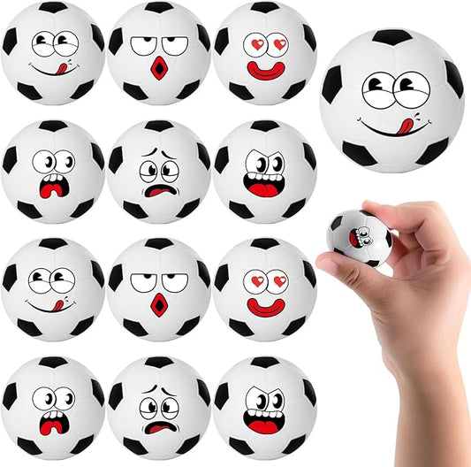 12 Pack Soccer Stress Balls with 6 Funny Faces - 1.57 Inch Mini Squishy Soccer Party Favors, Goodie Bag Stuffers, Classroom Treasure Box Prizes, Teen Anxiety Relief Toys & Kids Birthday Gifts