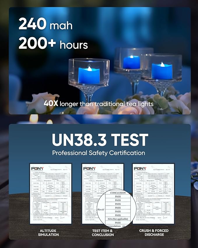 Homemory Blue Tea Lights Candles Battery Operated, 200+Hour Flameless Flickering Fake Electric LED Colored Tealights Candles for Wedding Table Decor, Theme Party, Aniversary, Proposal, 12-Pack