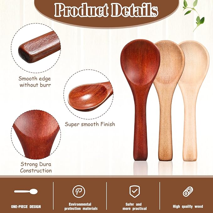 Boao 50 Pcs Small Wooden Spoons, 3.5'' L, Mini Wood Natural Tiny Spoons Wooden Little Teaspoons for Jars Sugar Creamer Honey Spices Salt Kitchen Supplies (Multiple Color)
