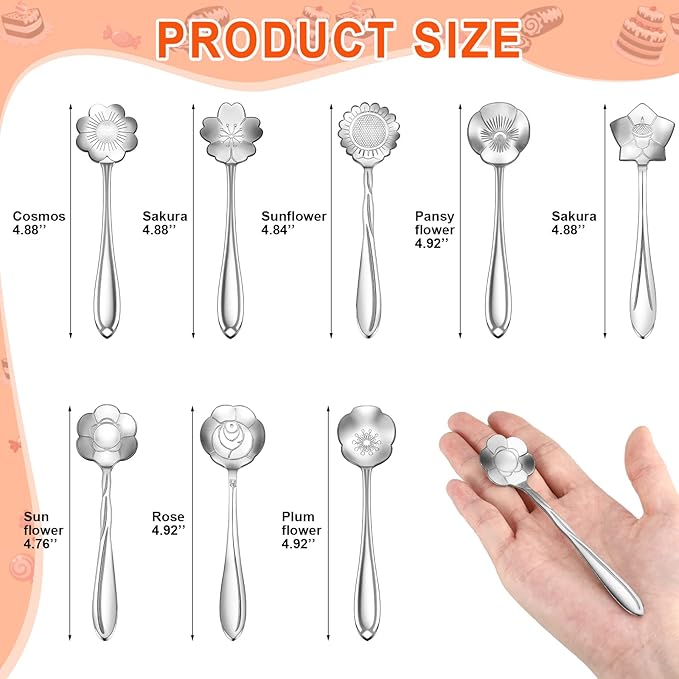 Eboot 80 Pcs Silver Flower Teaspoon Stainless Steel Tea Party Spoons Mini Cute Teaspoon for Stirring Coffee Sugar Drink Demitasse Kitchen Bar Tableware Party Favors Decorations