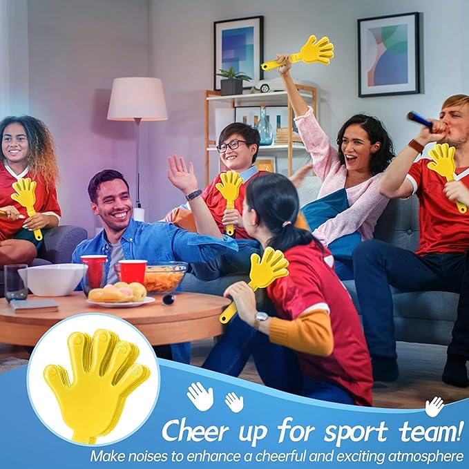 100 Pcs Sunburst Yellow Hand Clappers 7.5 Inch Clappers Noisemakers Noise Makers Party Favors Plastic Clapper for Sporting Events Cheers Ball Dance Basketball Football Noisemakers （Yellow）