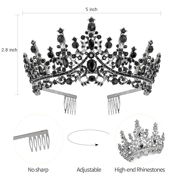 VELSCRUN Black Crystal Birthday Tiara Crowns for Women Girls It's My Birthday Sash Queen Girls Princess Crown with Combs Happy Birth Party Decorations Mom Sisters Birth Gift Hair Accessories