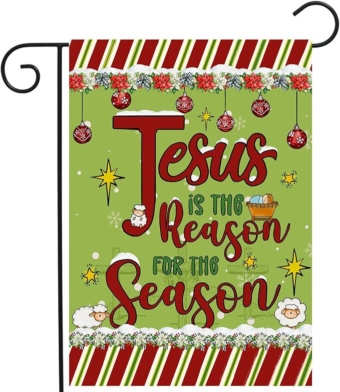 Merry Christmas Flag Jesus is the Reason for the Season Banner Christian Garden Flag Nativity Flags for Outside 12x18 Double Sided Winter Holiday Xmas Yard Outdoor Decoration
