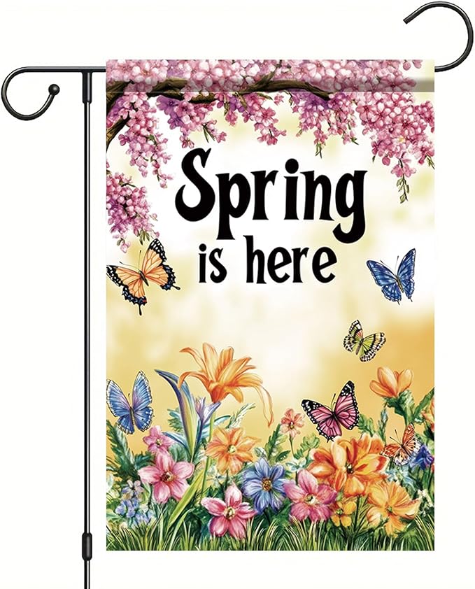 Starlit Patio Welcome Spring Garden Flag Flower Spring Is Here Garden Flag Double Sided 12x18 Inch Floral Small Summer Yard Outdoor Flag Outside Home Decor Home Patio Seasonal Decoration