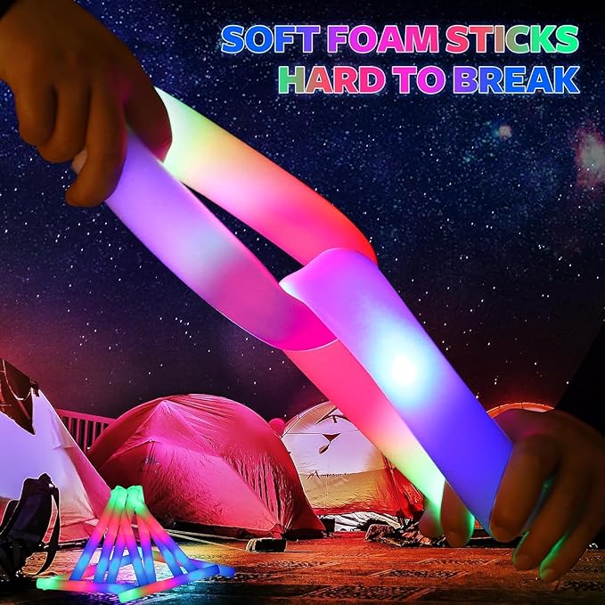 58 PCS LED Foam Glow Sticks Bulk, Glow in the Dark Party Supplies with 3 Modes Colorful Flashing, Neon Party Favors for Birthday, Wedding, Carnival, Concert, New Year Glow Sticks