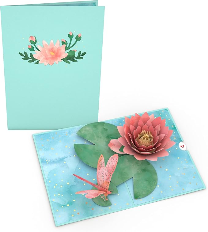 Lovepop Water Lily Dragonfly Pop-Up Card – Any Occasion Card – Handcrafted 3D Pop-Up Greeting Card for Her – Everyday Love Card, 5 x 7”