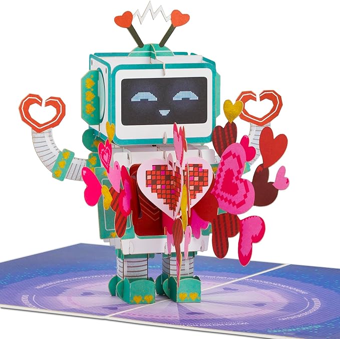 Love Robot Valentines Day Pop Up Card, For Love, Birthday, All Occasion, Just Because, Gifts for Wife, Husband, Lovers, Boyfriend, Him, Her, Crush, 5x7 - Includes Envelope And Message Note