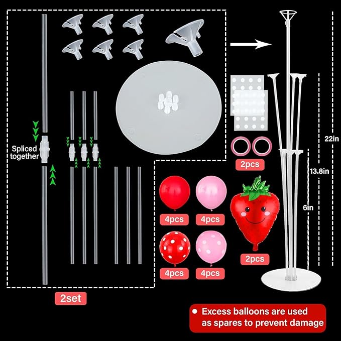 Strawberry Party Balloons Stand Kit 2 Sets with 2 Strawberries Foil Balloons Sweet Strawberry 1st Party Balloon Centerpieces for Tables for Girls Strawberries Birthday Themed Decorations