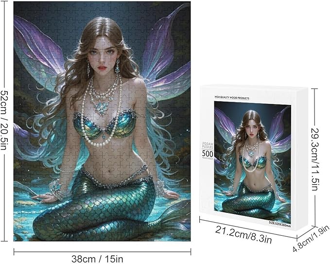 Wooden Jigsaw Puzzles - Pearl Mermaid - 500 Piece Jigsaw Puzzle for Adults Teenagers and Kids Educational Family Game，Home Decor，Suitable for Puzzle Enthusiasts and Collectors