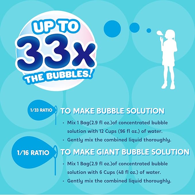 SYNCFUN 6 Packs Giant Bubble Solution (Up to 4.5 Gallons), 6 Pouches Concentrated Solution Refill for Bubble Machine, Wands, Blower, Easter, Outdoors Activity