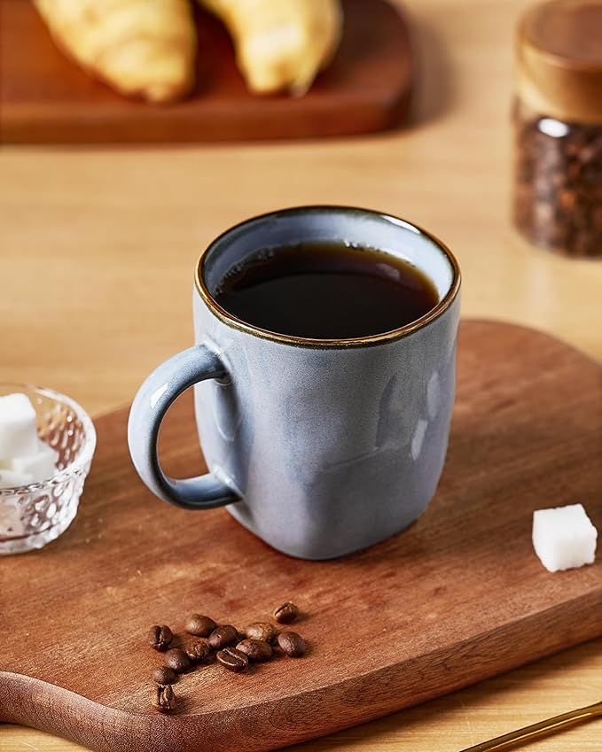 famiware Coffee Mugs Set of 6, Ocean Square 13oz Coffee Cup Set with Handle for Cocoa, Milk, Hot Chocolate, Tea, Water, Stoneware Cups for Kitchen, Microwave and Dishwasher Safe, Blue