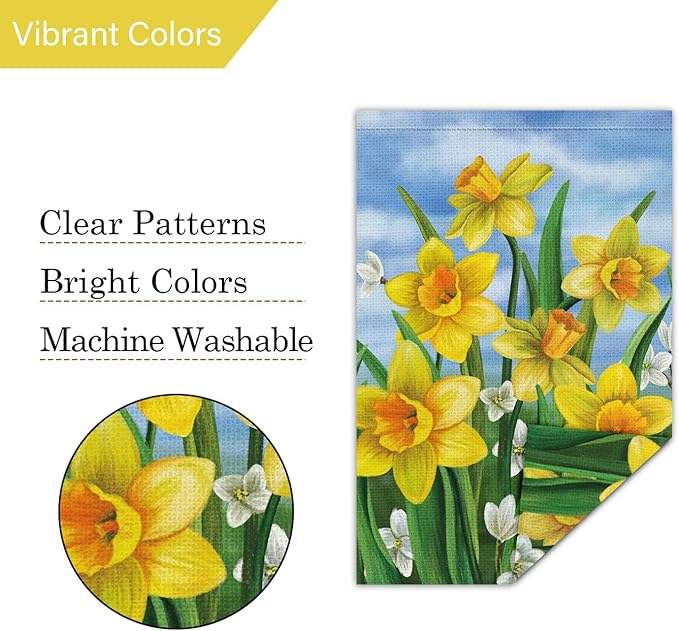 Louise Maelys Welcome Spring Summer Garden Flag 12x18 Double Sided Vertical, Burlap Small Daffodil Floral Flower Yard House Outside Outdoor House Decoration
