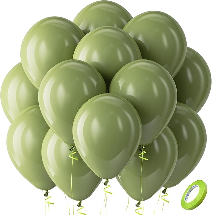 Bezente Sage Green Balloons Latex Party Balloons - 100 Pack 12 inch Round Helium Olive Green Balloons for Birthday Bridal Shower Wedding Graduation Anniversary Safari Jungle Party Decorations