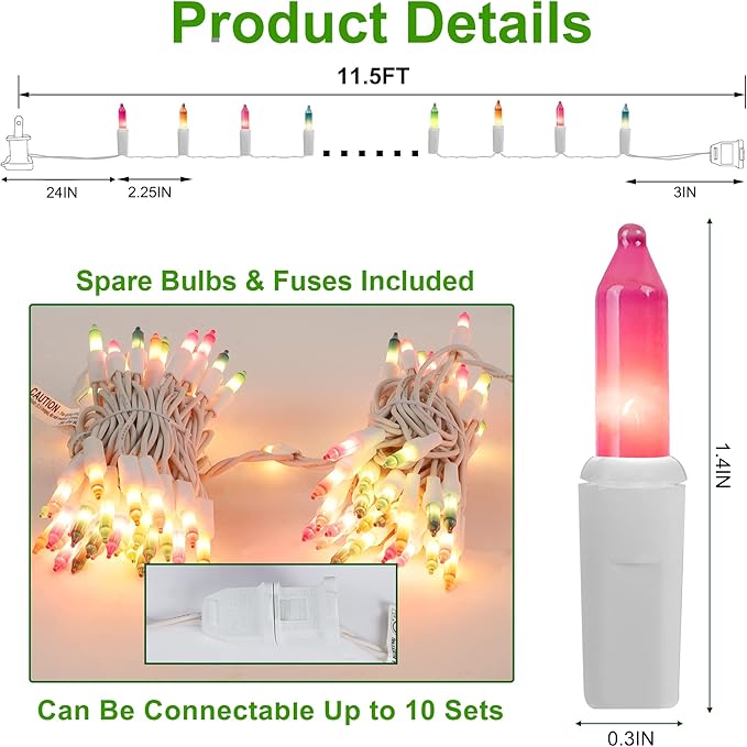WATERGLIDE Easter String Lights, Christmas Lights, 50 Count White Wire Mini Pastel Fairy Light, 120V UL Certified for Patio Wreath Garland Garden Outdoor Indoor Decoration, Multicolor