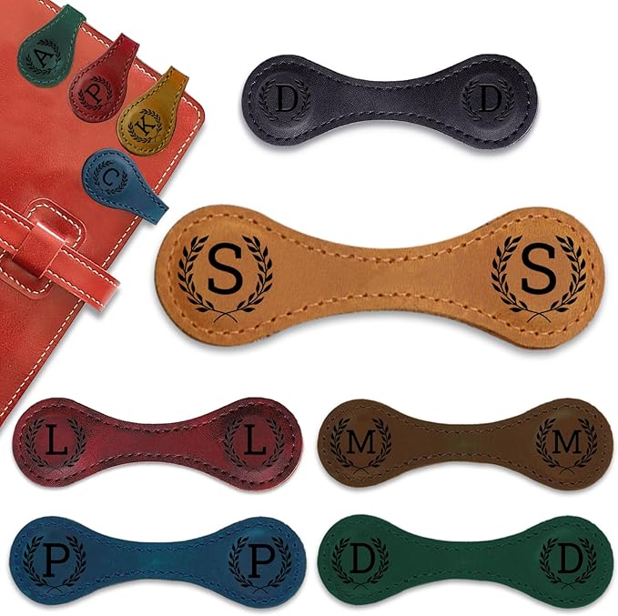 Personalized Magnetic Leather Bookmark - 26 Letters Vintage Engraved Book Marks,Custom Bookmark with Initial,Bookmarks for Women,Reading,Book Lovers (Yellow, S)