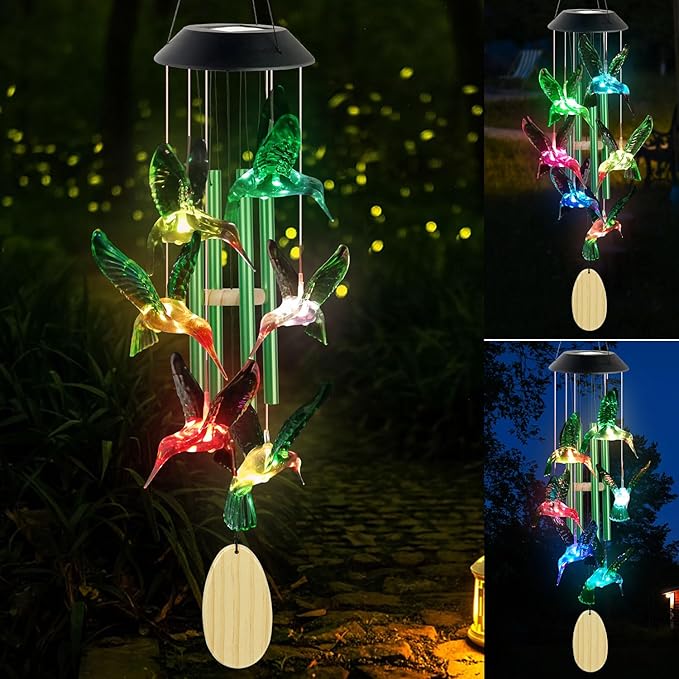 Hummingbird Solar Wind Chimes Outdoor, Father Gift, Birthday Gifts for Mother,Husband,Stepdad,Women,Grandma,Daughter,Aunt,Friend,Wife,Sister. dad and mom Gardening Gifts, Yard Decor