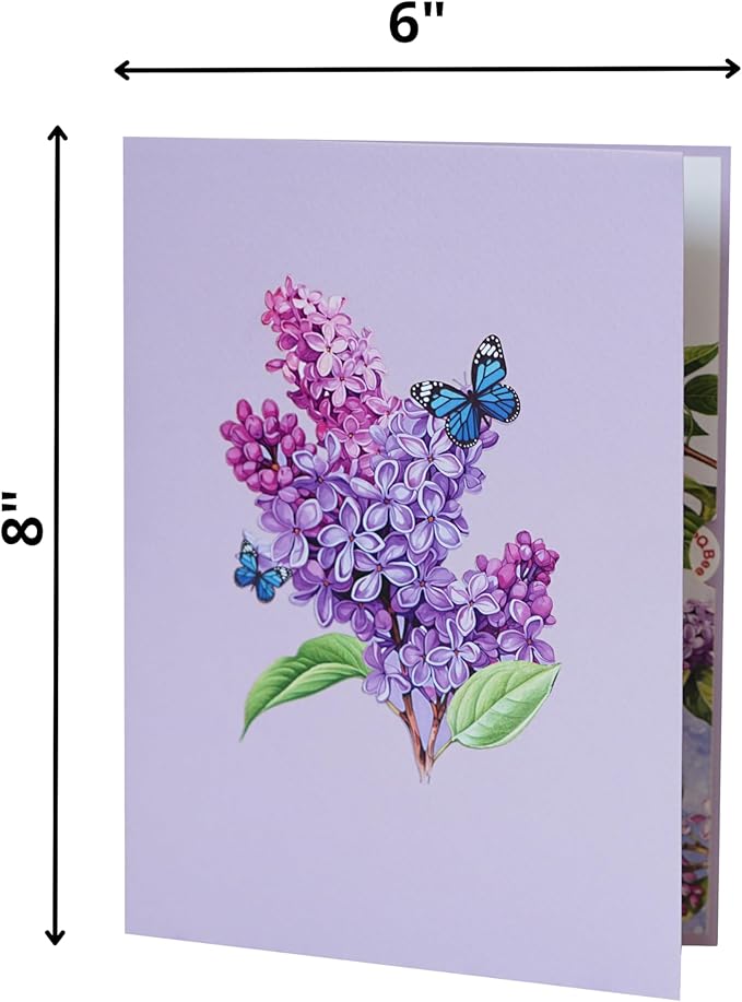Lilac Blossom Birthday Cards for Women, Pop Up Mothers Day Card, 3D Anniversary, Valentines Day, Pop Up Gifts for Her, Him, Wife, Husband, Sister 6x8in (Lilac Blossom Butterfly)