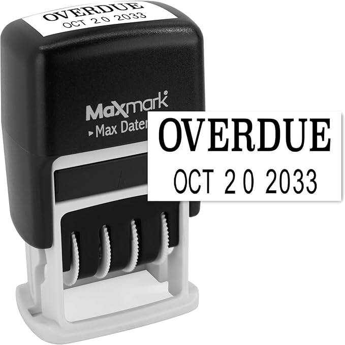 MaxMark Self-Inking Rubber Date Office Stamp with OVERDUE Phrase & Date - Black Ink (Max Dater)