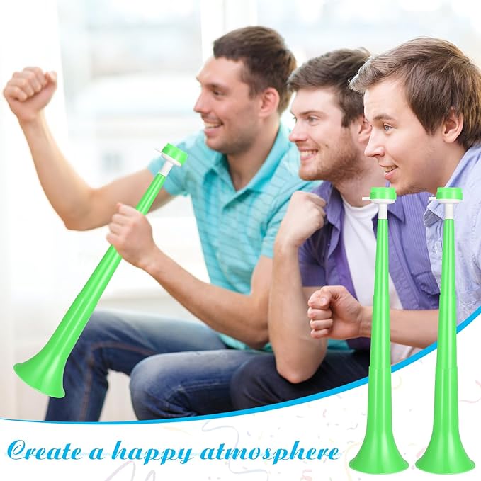 6 Pcs Stadium Horn for Adult, 21 Inch Vuvuzela Plastic Collapsible Cheering Trumpets for Sporting Events Football Carnival St Patricks Day Party, Green