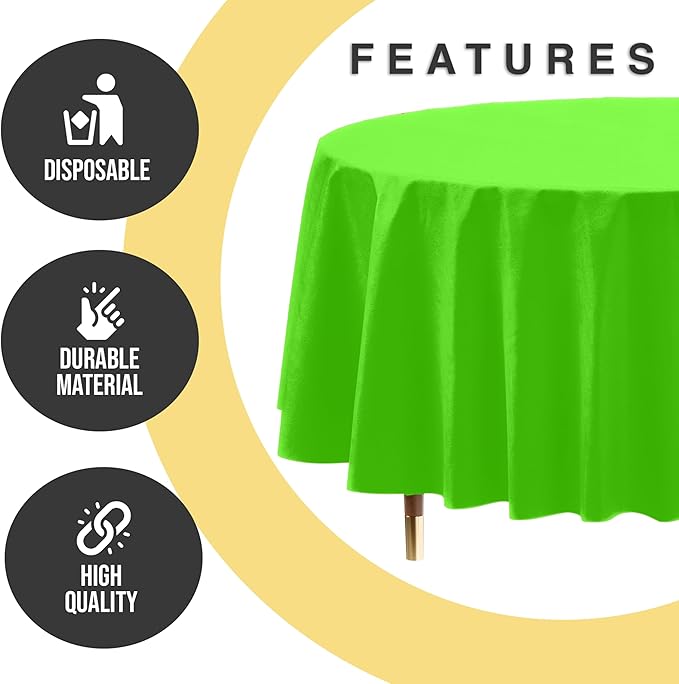 Exquisite 66% Thicker Premium Lime Green Round Tablecloth 0.5 Mil 6 Pack Plastic Table Cloth Disposable 84 Inch Round Plastic Tablecloth Won't Tear Easily Like Cheap Thin Brands