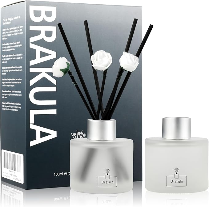 Brakula 2 Pack Reed Diffuser Set, Eucalyptus & Wild Mint Scented, Home Fragrance with 14 Sticks Bathroom Decor, Reed diffusers for Home 6.76 fl oz (Eucalyptus & Wild Mint)