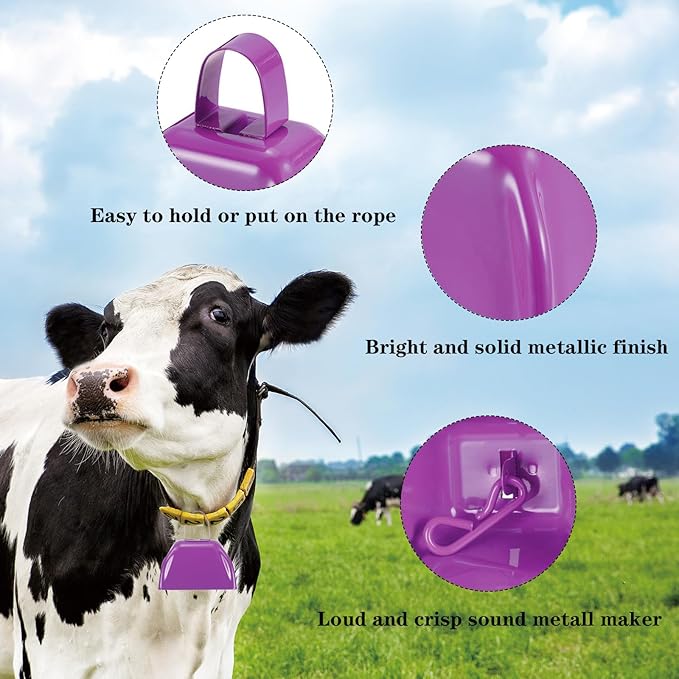 3Inch Cowbells for Sporting Events,12Pcs Metal Cow Bells Bulk Loud Noise Makers Cow Bell with Handle for Cheering Football Games Spirit Marathon Weddings Party Noisemakers, Purple