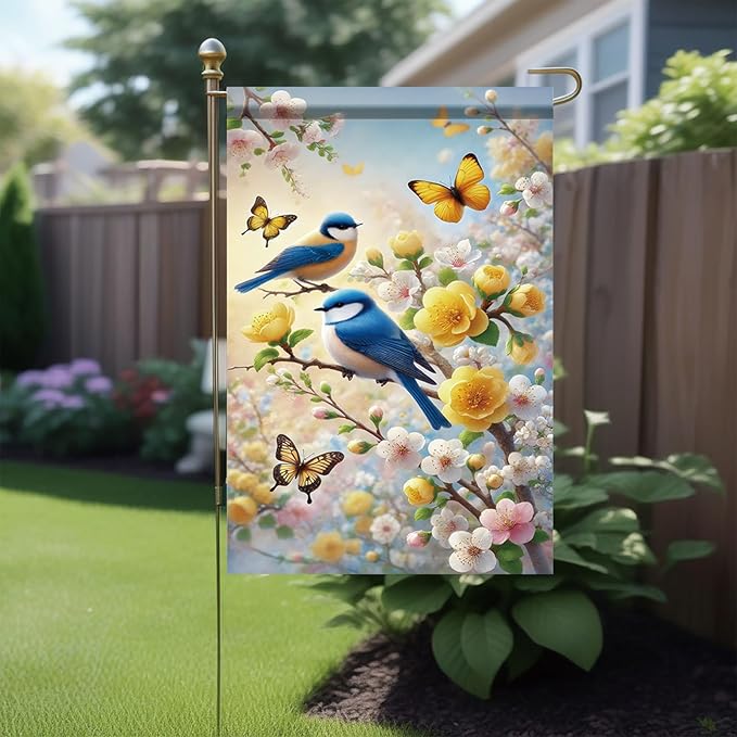 Starlit Patio Floral Bluebird Garden Flag 12x18 Double Sided Weather Resistant for Outdoor Decor