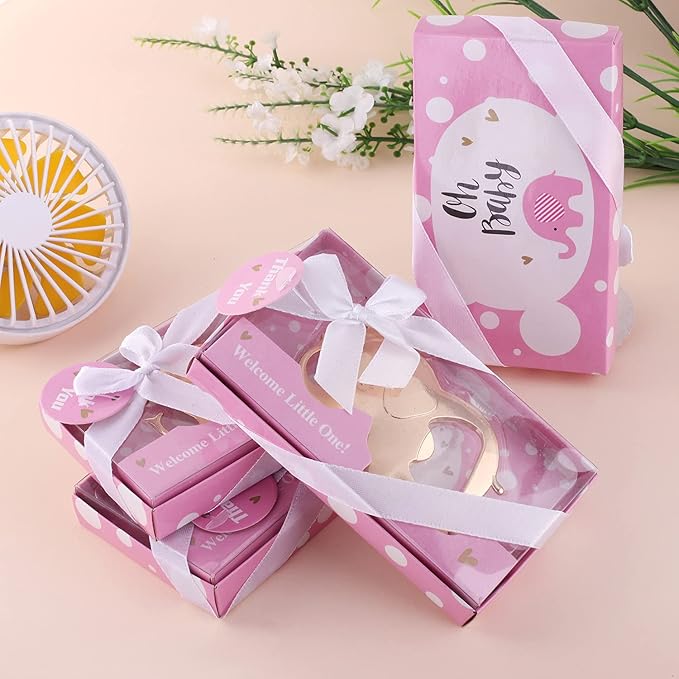 16PCS Baby Shower Party Favor for Guests Crown Elephant Bottle Opener Baby Shower Return Gifts Baby Baptism Birthday Party Decor Gender Reveal Party Supplies (Pink Crown Elephant, 16)