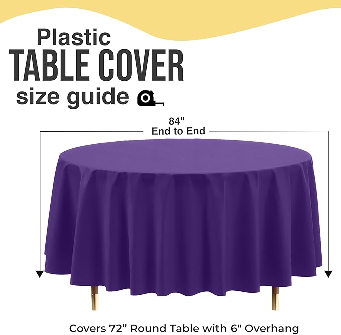 Exquisite 66% Thicker Premium Purple Round Tablecloth 0.5 Mil 24 Pack Plastic Table Cloth Disposable 84 Inch Round Plastic Tablecloth Won't Tear Easily Like Cheap Thin Brands