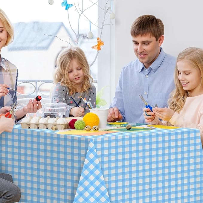 3pcs 54X108inch Light Blue Checkered Tablecloth,Blue Gingham Tablecloths Buffalo Plaid Disposable Plastic Table Covers for Birthday Baby Shower Bridal Wedding Party Birthday Decorations
