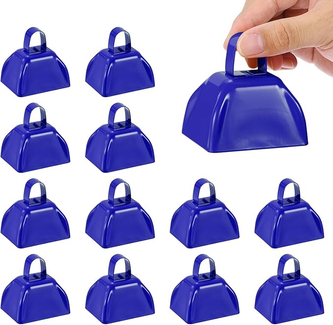 PATIKIL 16pcs Cow Bells for Football Games, 3inch Cowbells for Sporting Events Bulk Loud Noise Makers Metal Cow Bell with Handle for Cheering Competition Marathon Wedding, White