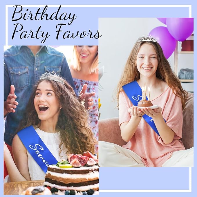 Casoty Silver Sweet 16 Birthday Sash and Crown for Girls 16th Birthday Decorations Party Supplies for Girls Sweet 16 Sash and Crown Set, Gifts for Her