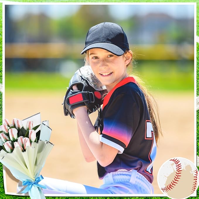 Suhine 24 Pcs Sports Party Favors Cheer Gifts Artificial Football Soccer Basketball Baseball Flowers for Birthday Game Day Tailgate Wedding Party Decorations (Baseball Color,Normal)