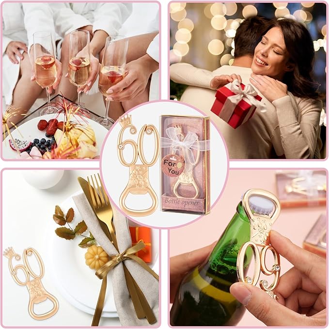 60th Birthday Party Favors - 24 Pack Rose Gold Bottle Opener Set, Wedding Souvenirs, Theme Party Supplies with Gift Box
