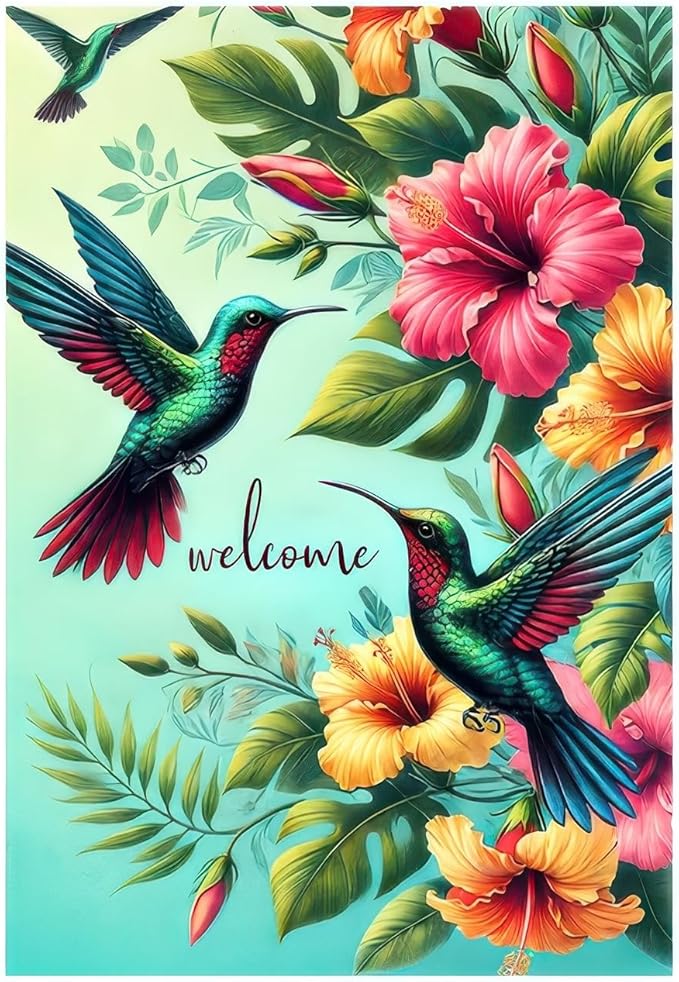 BlissYard Garden Flag 12x18 Inch Double Sided Vibrant Floral Bird Backdrop Photography Background Outdoor Indoor Decorative Flag Banner Yard Flag for Yard Lawn Porch Decoration