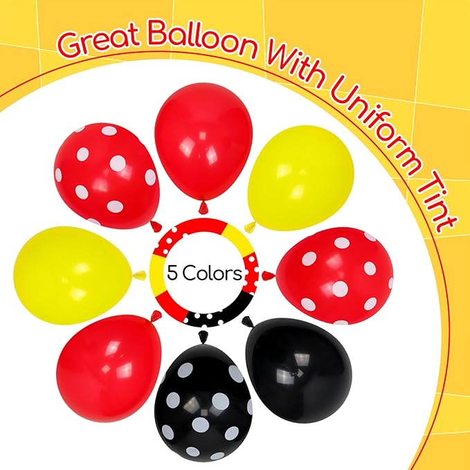 60pcs Red and Yellow Balloons 12inch with Red Print Confetti Black and Yellow Balloons for Baby Shower 1st 2nd 3rd Birthday Party Decorations