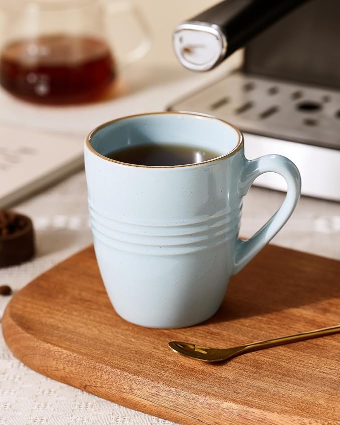 famiware Jupiter Coffee Mugs Set of 4, 14 OZ Coffee Mug, Microwave and Dishwasher Safe, Coffee Cups with Handle for Coffee, Tea, Cocoa, Milk, Light Blue (Pack of 2)