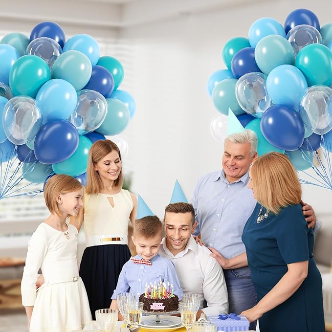 60pcs Under the Sea Balloons, Ocean Balloon with Light Blue Dusty Blue Teal Clear Balloons for Ocean Themed Under the Sea Baby Shower Birthday Party Decorations