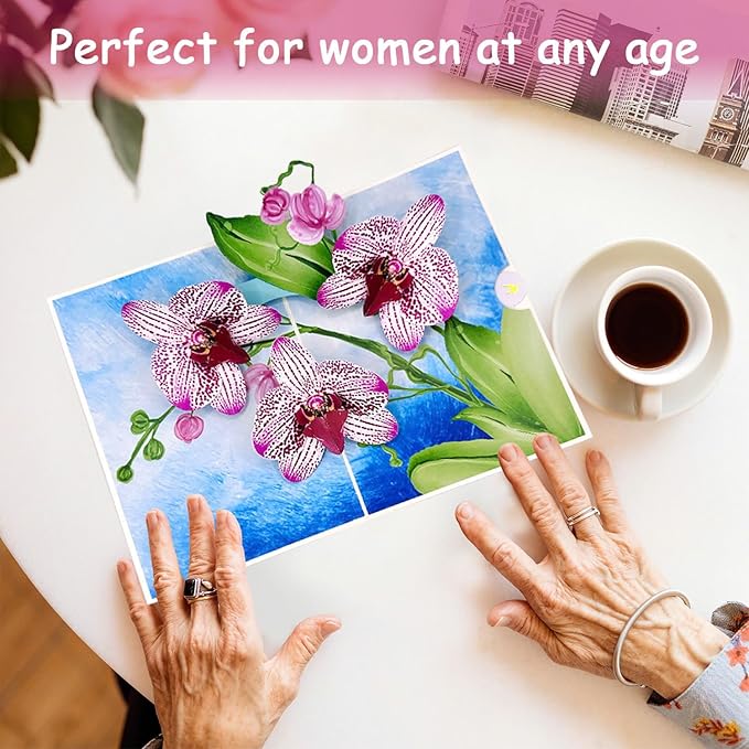 Birthday Cards, Mothers Day Pop Up Card, Beautiful 3D Orchid Pop Up Flowers, Light Up Mothers Day Flowers Card for Mom, Wife, Niece, Daughter, Sister, Includes Envelope and Message Note