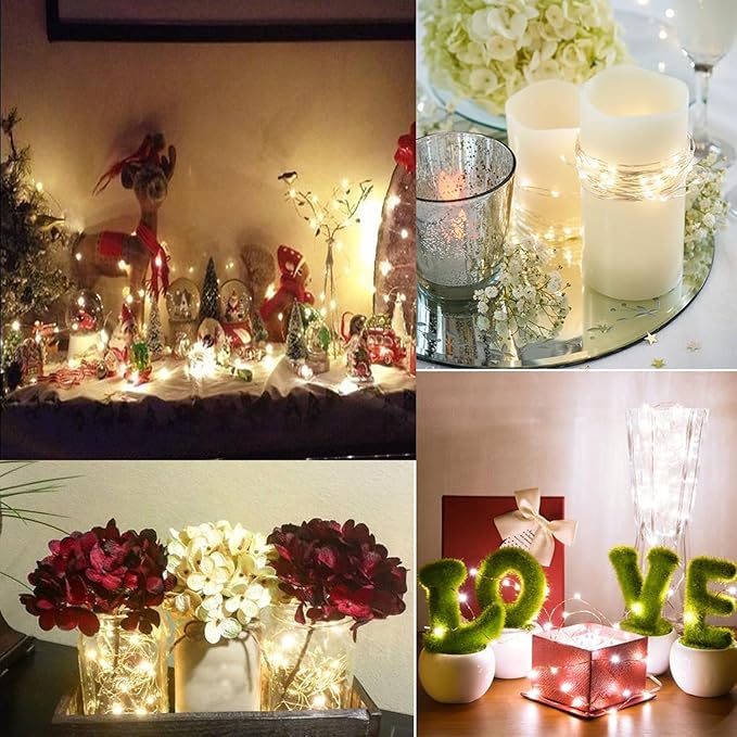BXROIU 4 Pack Battery Operated Fairy String Lights, 8 Modes 5M Silver Wire with Remote & Timer - 50 LEDs Waterproof for Bedroom, Wedding, Christmas, Party Decorations